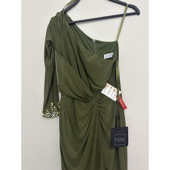 NWT Ieena For Mac Duggal Green One-Shoulder Draped Evening Gown Size 0 - Picture 2 of 9